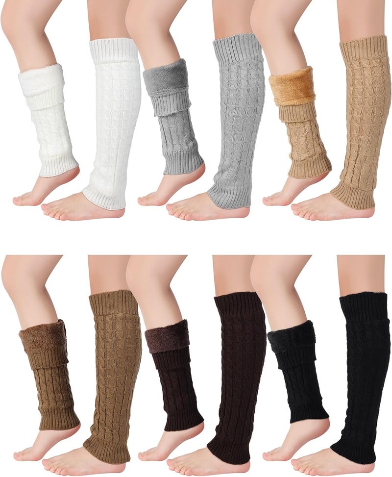 Chuarry 6 Pairs Winter Fleece Lined Leg Warmers for Women Thick Knit Warm Knee High Boot Leg Warmers for Cold Weather - Image 2